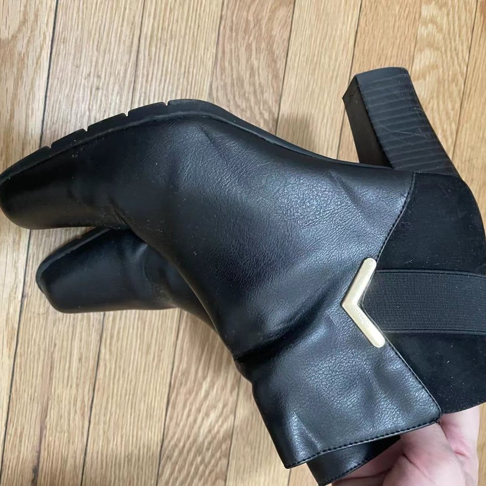 faux leather black heeled boots